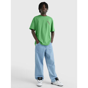 Tommy Jeans pánské zelené triko SKATE COLLEGE POP